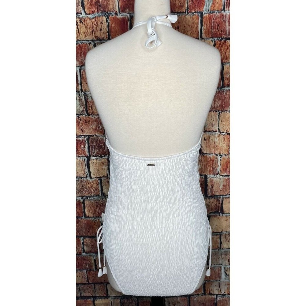 NWT Victoria’s Secret Ensenada Smocked Lace Up One Piece White Swimsuit Large - Picture 4 of 7